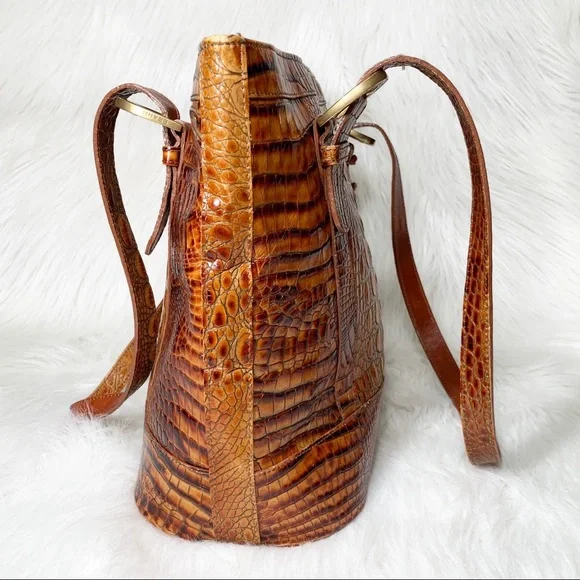SOLD-Brahmin Vintage Toasted Almond Croc Embossed Ombre Leather Tote - Picture 6 of 12